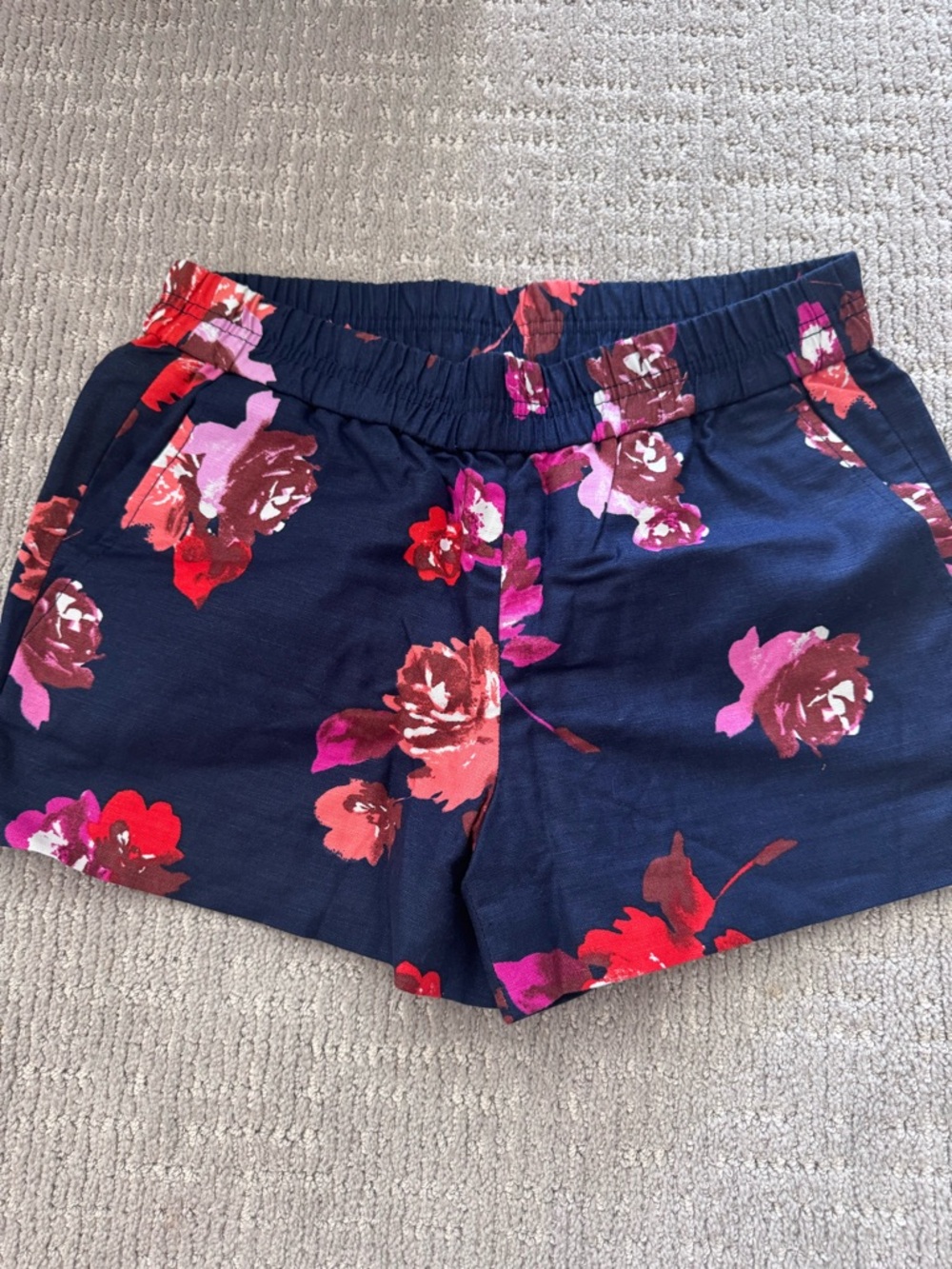 J. Crew Navy Floral High-Waist Elastic Shorts